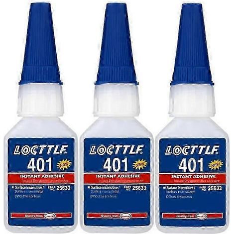 3 flacons de 20 ml de colle Loctite 401 Instant Fast Glue. colle super forte multi-usages. colle liquide incolore ultra-résistante. (1/5)
