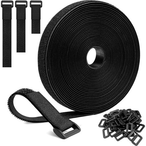 Fascette per cavi regolabili nere da 10 m x 2 cm con 50 anelli, cinghie di fissaggio resistenti, fascette per cavi, regolabili, tagliabili, riutilizzabili per fissare cavi, tubi flessibili, tubi rigid (1/5)