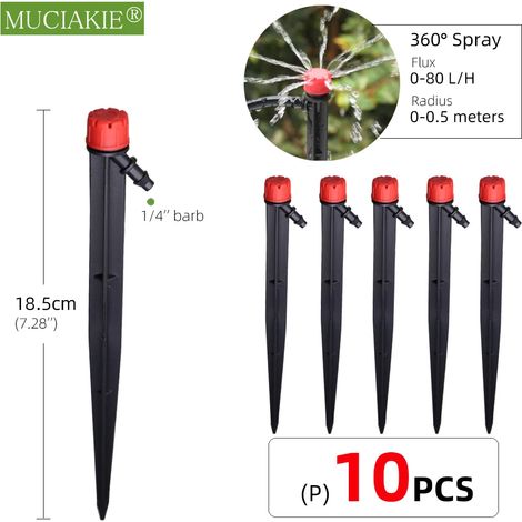 Lot de 10 (24 types) d'arroseurs de jardin avec piquet, goutteurs à réfraction à atomisation réglable, buses à vortex, raccord cannelé 1/4'' (1/5)