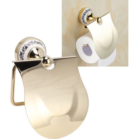 Dérouleur papier toilette doré rétro en inox, élégant et robuste pour salle de bain, cuisine ou WC, finition luxueuse, support mural facile à installer (1/5)