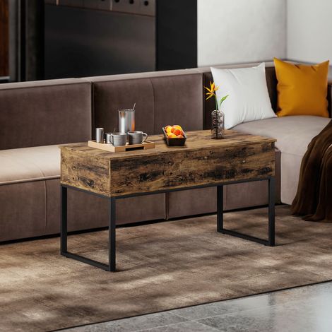 Couchtisch mit Hubfunktion, sanft schließender Schiebeplatte und verstecktem Stauraum, 100 x 45 x 67 cm, Rustikales Braun