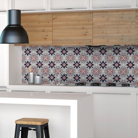 Sticker Mural Carrelage adhésif Cuisine Salle de Bain - 9 STICKERS CARREAUX DE CIMENT AZULEJOS ADMETA - 9stickers15x15cm (1/5)