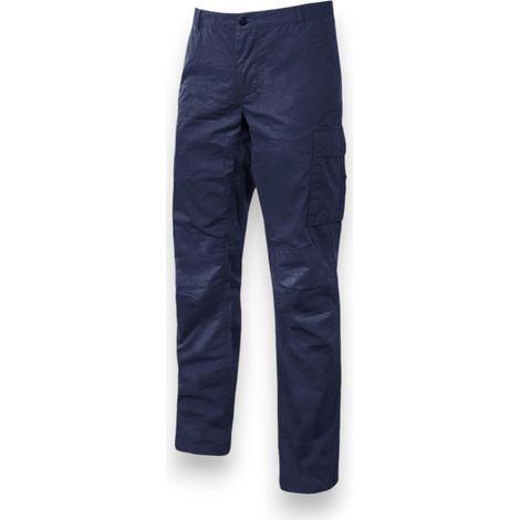Pantalone da lavoro slim fit in cotone elasticizzato con tasche multiple e rinforzi ginocchia blu desteint - XXL