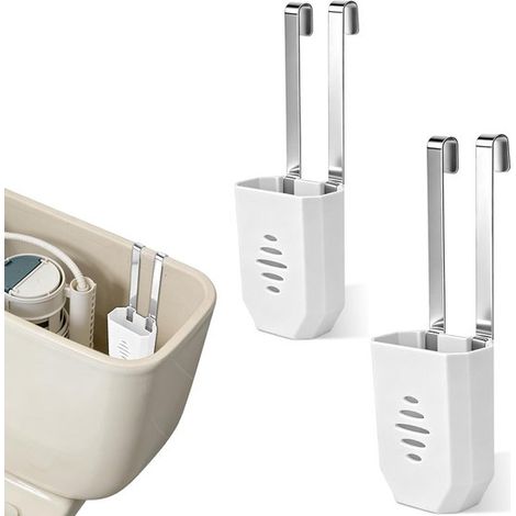 Support pour bloc WC - Lot de 2 - Support universel pour réservoir (9 x 7,3 x 4 cm) - Blanc - Nettoyant pour réservoir - Anticalcaire et anti-taches (1/5)