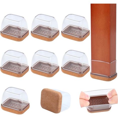 Set mit 8 Filzgleitern für Stuhlbeine auf Parkettböden, rechteckige, transparente Silikonpads zum Schutz der Böden