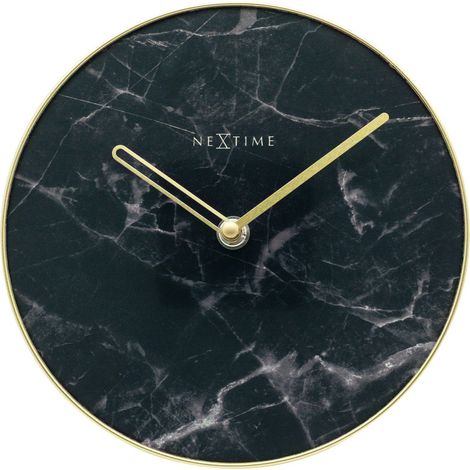 Horloge de table et murale silencieuse en verre et métal effet marbre noir et doré Ø 20 cm - PANGIVO (1/5)