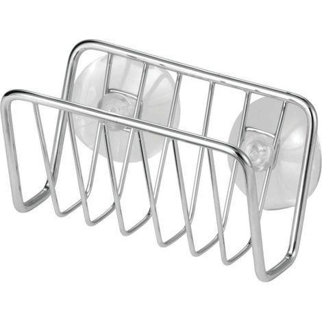 Organisateur d'évier de cuisine en métal - Petit support pour éponge, savon, épurateur - Panier métallique ouvert à séchage rapide avec ventouse puissante - Plaqué chrome (1/4)