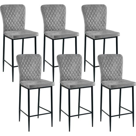 JYMTOM Set di 6 sgabelli da bar in finta pelle con sgabello con sedile imbottito e struttura in metallo - progettato per ristorazione, cucina, bar, bistrot e ristorante (grigio)