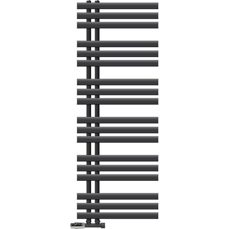 LuxeBath Badheizkörper Iron EM 500x1400 mm Anthrazit Seitenanschluss mit Anschlussgarnitur und Thermostat Eck Wand, Design Heizkörper Bad Heizung Handtuchwärmer Handtuchtrockner Handtuchheizkörper (1/5)