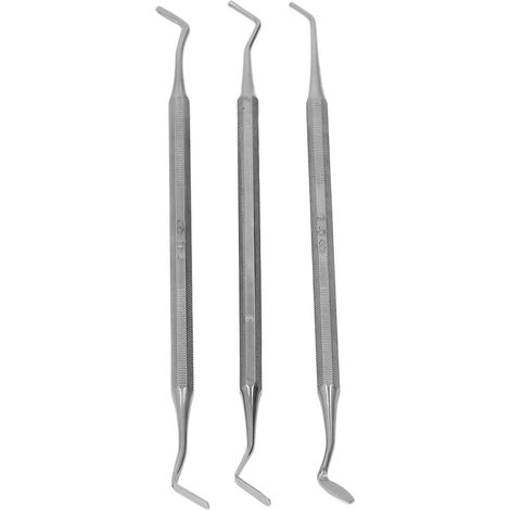 Lot de 3 outils dentaires en acier inoxydable résistant à la rouille, set de curetage pour détartrage, grattoir à plaque et tartre, instrument de soin buccal. (1/5)