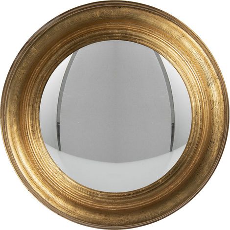 Miroir Rond Baroque Bolle en Bois Doré Ø 34 cm avec Verre Convexe et Sphérique - PANGIVO (1/2)