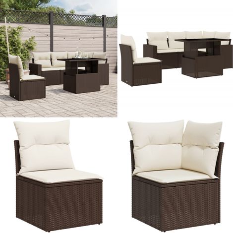 6-tlg. Garten-Sofagarnitur mit Kissen Braun Poly Rattan - Gartenmöbel Set - Esszimmergarnitur - Lounge Möbel - Outdoor Möbel - Rattan Gartenmöbel - Home & Living (1/5)