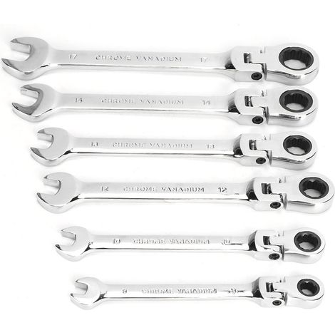 6-teiliger Multifunktions-Ratschenschlüssel mit flexiblem Kopf, 8-17 mm Kombinationsschlüssel, Werkstattreparaturwerkzeug, verstellbarer Ratschenschlüsselsatz für Heimwerker und Mechaniker. (1/5)
