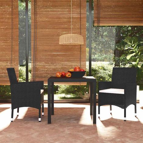 vidaXL Set de comedor de jardín 3 pzas y cojines ratán sintético negro (1/4)