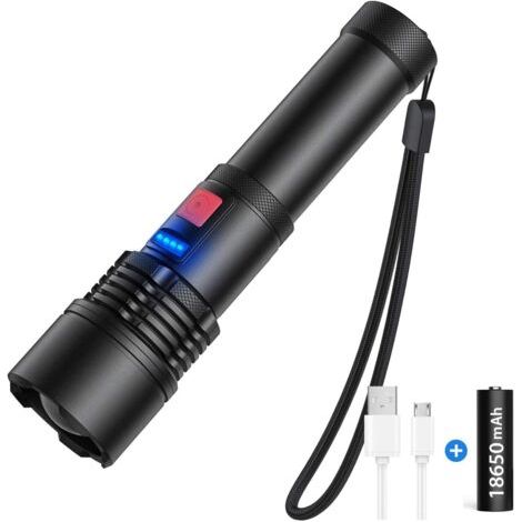 Lampe de Poche Rechargeable, 3000 Lumens Lampe Torche LED Ultra Puissante, Lampe Torche Distance Zoomable de 500m IP65 Étanche 5 Modes pour Camping Randonnée Urgence(Avec batterie 5000mAh)