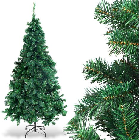 GOPLUS Sapin de Noel Artificiel avec Socle en Fer, Branches Touffues, Feuilles en PVC, Decoration de Noel, Ideal pour Suspendre Guirlande de Lumieres et Etoile, 4 Tailles au Choix, Vert (240) (1/5)