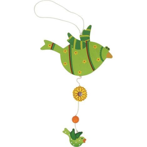 Pendentif décoratif - Oiseau en bois vert printanier (1/2)