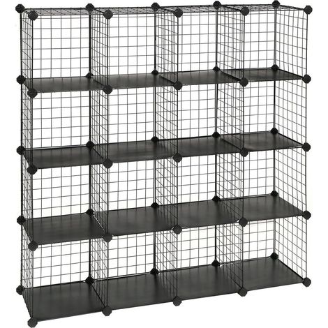 Armoire de rangement étagère panneaux en treillis 4 niveaux 4 rangs grande capacité maillet en caoutchouc offert dimensions 123 x 31 x 123 cm noir (1/5)