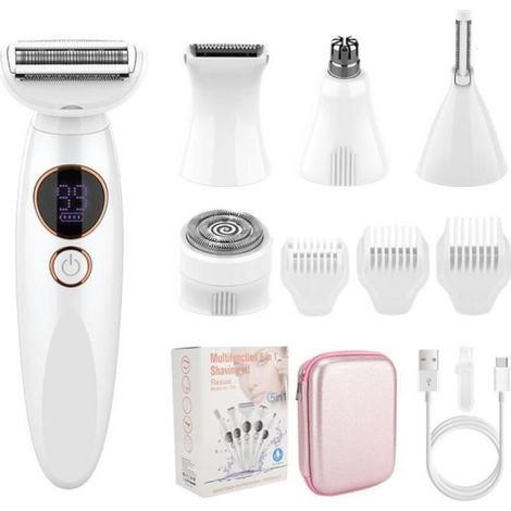 Rasoir électrique - Femme - 5 en 1 - Têtes interchangeables - Fonctionnement sans fil - Lavable (1/4)