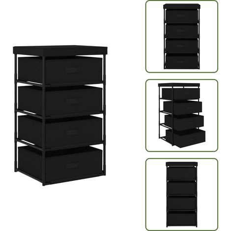 Aufbewahrungsregal mit 4 Stoffkörben Stahl Schwarz - Aufbewahrungsschrank - Stauraum Organizer - Regal Mit Körben - Textilkorb - Metallregal (1/5)