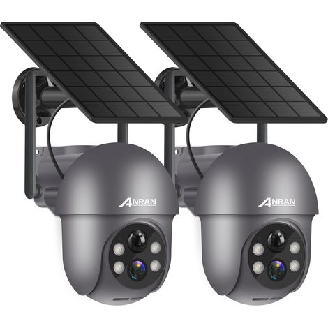 ANRAN Cámara de Vigilancia Exterior 3MP, WLAN Inalámbrica, Solar con Batería, Detección Humana PIR, compatible con Alexa, Q01 Gris - 2 unidades