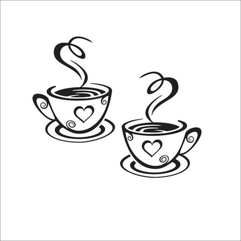 Stickers muraux décoratifs - Deux tasses à café - Vinyle - Lot de 5 feuilles (1/4)