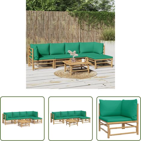 Bambusmöbel -  6-tlg. Garten-Lounge-Set mit Grünen Kissen Bambus (1/5)
