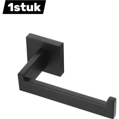 pièce - Porte-rouleau de papier toilette - acier inoxydable - insert poinçon et vis - tube carré pour montage mural - rangement de salle de bain moderne - résistant à la rouille et à l'eau - noir (1/5)