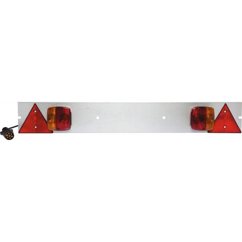 Maxter – Plaque éclairage remorque métal 1M – Alimentation 4 mètres – Feux multifonctions : position, stop, clignotant – Triangle catadioptre