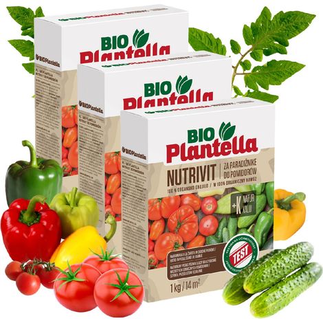 BIO PLANTELLA Ökologischer Dünger für Gemüse – Tomaten, Gurken, Paprika 3 x 1 kg