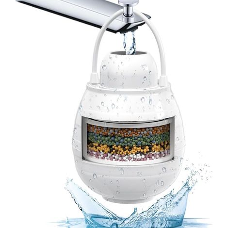 Filtre à eau pour robinet de baignoire avec trop-plein – Capacité de filtration de 2 500 gallons – Élimine les polluants, le chlore et le fluor – Adoucisseur d'eau dure – Améliore la peau (1/4)