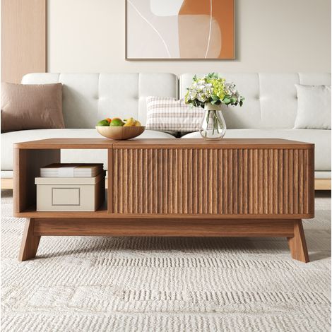 Tavolino elevabile 95x48x50 cm in MDF color noce, con contenitore, FloraGrace (1/5)