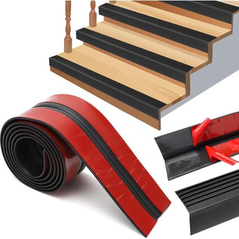 Nez de marche autocollant - Protection des bords d'escalier - En caoutchouc noir - Autocollant - Antidérapant - Pour l'extérieur et l'intérieur (1/5)