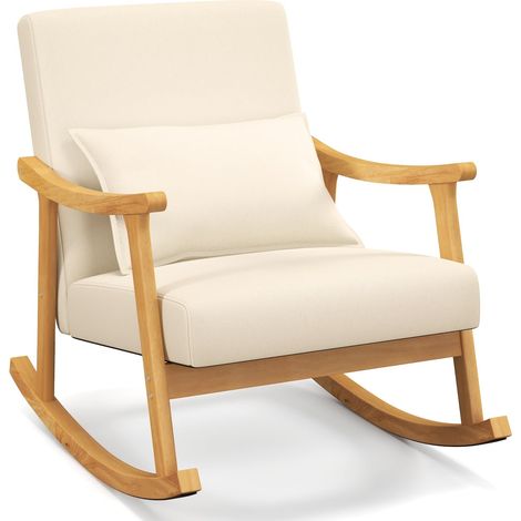 Mecedora beige con respaldo alto y cojín de asiento acolchado (1/5)