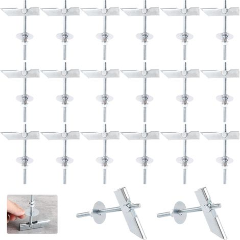 Lot de 20 chevilles à bascule M6 x 100 mm, chevilles pliantes en acier au carbone galvanisé, chevilles à ressort avec disque et écrou, chevilles basculantes pour accrocher des objets lourds (1/5)