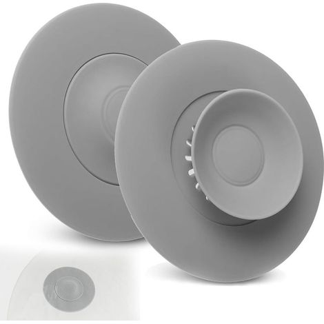 2 Pièces Bouchon Baignoire Universel, Bouchon Evier Cuisine, Pliable avec Filtre Intégré pour Cheveux et Restes de Nourriture, Bouchon d'Évier et Lavabo(Gris) (1/5)