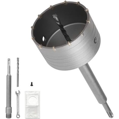 Pr 100mm Scie Cloche Beton, avec 220mm Rallonge SDS PLUS et Foret de Centrage, Carotteuse Beton, Trépan Béton Multi Matériaux, Scie Cloche pour Maçonnerie Pierres, Ciment, Brique (1/4)