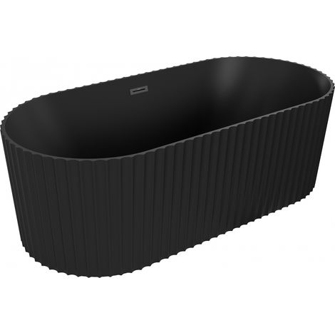 Mexen Paola freistehende, gerillte Badewanne 150 x 75 cm, schwarz matt, Überlauf schwarz - 52721507571-70
