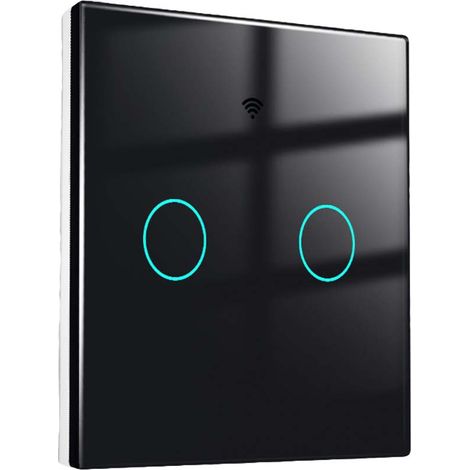 Interruttore Wifi Da Parete 86X86 Pannello Touch 2 Tasti Colore Nero WiFi + RF 433 Compatibile con Amazon Alexa e Google Home (1/3)