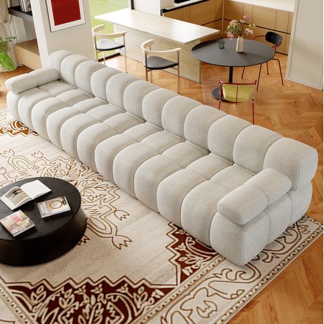 Canapé en mousse sans montage 400 x 100 x 68 cm, tissu chenille blanc - OKWISH (1/5)