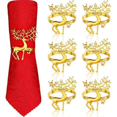 6 Rond de serviette Cerf Design lisse Réutilisable Décoration table Noël Thanksgiving (1/5)