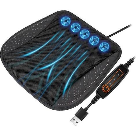 HONORNIC - Coussin de siège rafraîchissant pour voiture, avec port USB, ventilé et confortable, noir. (1/5)