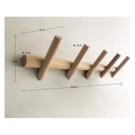 Wandgarderobe aus massivem Buchenholz – 5 Haken – Maximale Traglast 15 kg – Länge 50 cm für Mäntel und Taschen