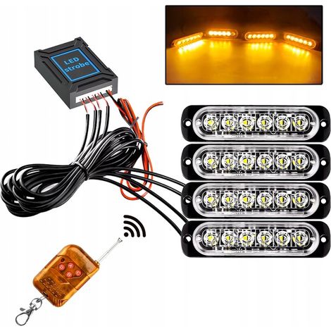 4 lampes de signalisation clignotantes orange à LED, télécommande, stroboscope, programmes