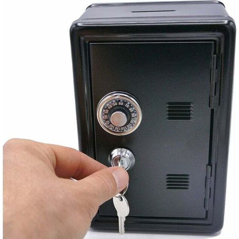 MUMU Black Safe Shaped Metal Piggy Bank with Key (1/4)