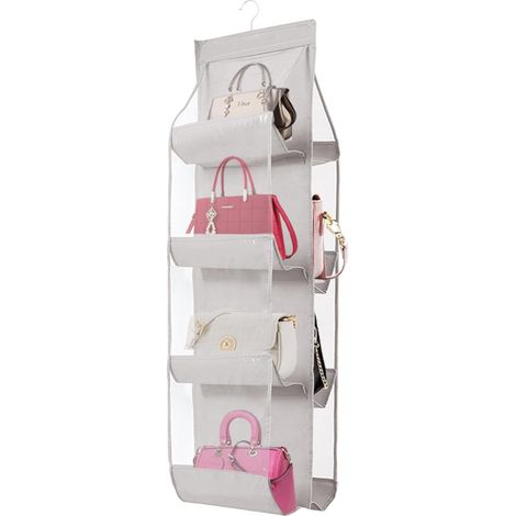Organisateur De Sac À Main - 8 Poches Transparentes - En Polyester Et PVC - Pour Armoire Et Placard - 44,5 L x 13,5 l cm - Gris Clair - 1 Pièce (1/5)