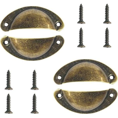 Ahlsen Muschelgriff, 4 Stück, Retro-Muschelgriff, Schubladengriff, Möbelgriff, für Kleiderschränke, Garderobe, Schubladen (Bronzefarbe)