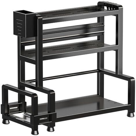 BUNTHAUS Étagère à épices, étagère de rangement multifonctionnelle pour épices de cuisine, avec seau à couverts et organisateur de planche à découper et crochet, 382136 cm-double couche (1/4)