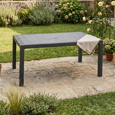 Dmora - Mesa de jardín Solero, Base de picnic, Mesa de comedor de jardín, Banco multiusos para exterior, 95x161 h75 cm, Antracita (1/5)