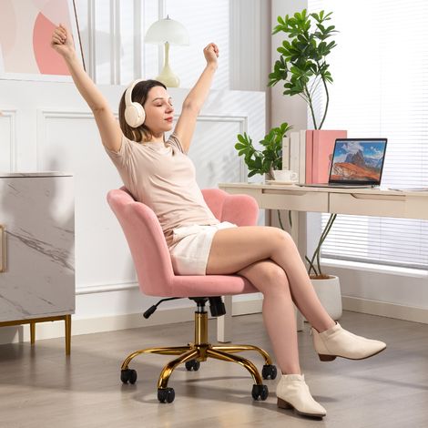 Chaise bureau en velours. chaise coiffeuse avec dossier en pétale. hauteur réglable. 69 x 64 x 80-90 cm. rose